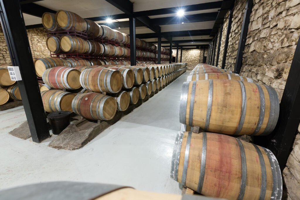 Barils de vin dans une cave